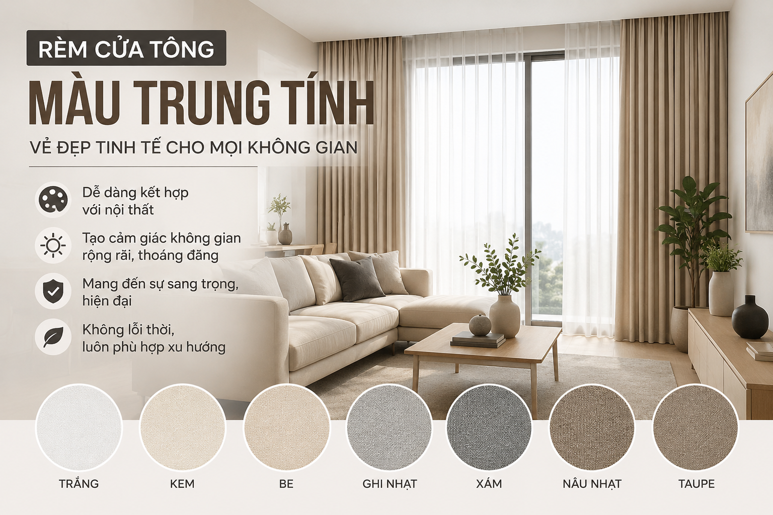 Rèm cửa màu trung tính